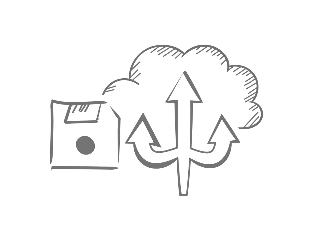 Backup als clevere Datensicherung: Symbolbild einer Diskette und einer Cloud als Zeichen für die Kombination aus lokalem und Online-Backup - Denk IT Backup als clevere Datensicherung: Symbolbild einer Diskette und einer Cloud als Zeichen für die Kombination aus lokalem und Online-Backup - Denk IT